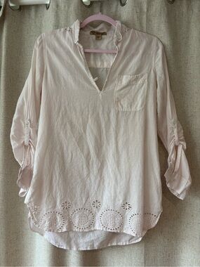 Boho Crochet-Hem Light Pink Tunic Blouse